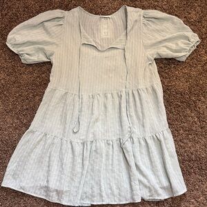 Kori Light Sage Tiered Babydoll Dress with Tie Neck Jr. Small S
